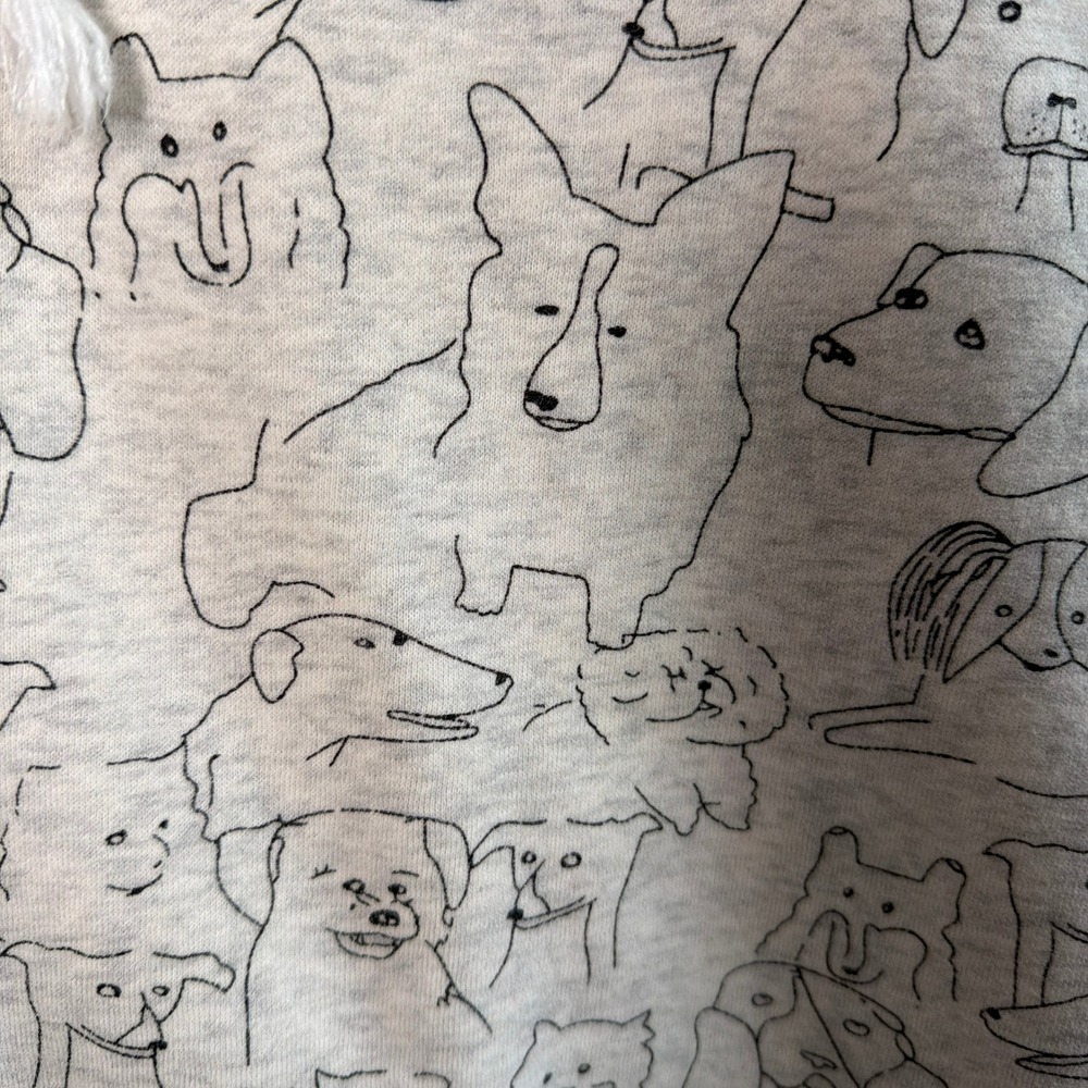 Dog Sketch Print Zip Up Hoodie Gray Small Good